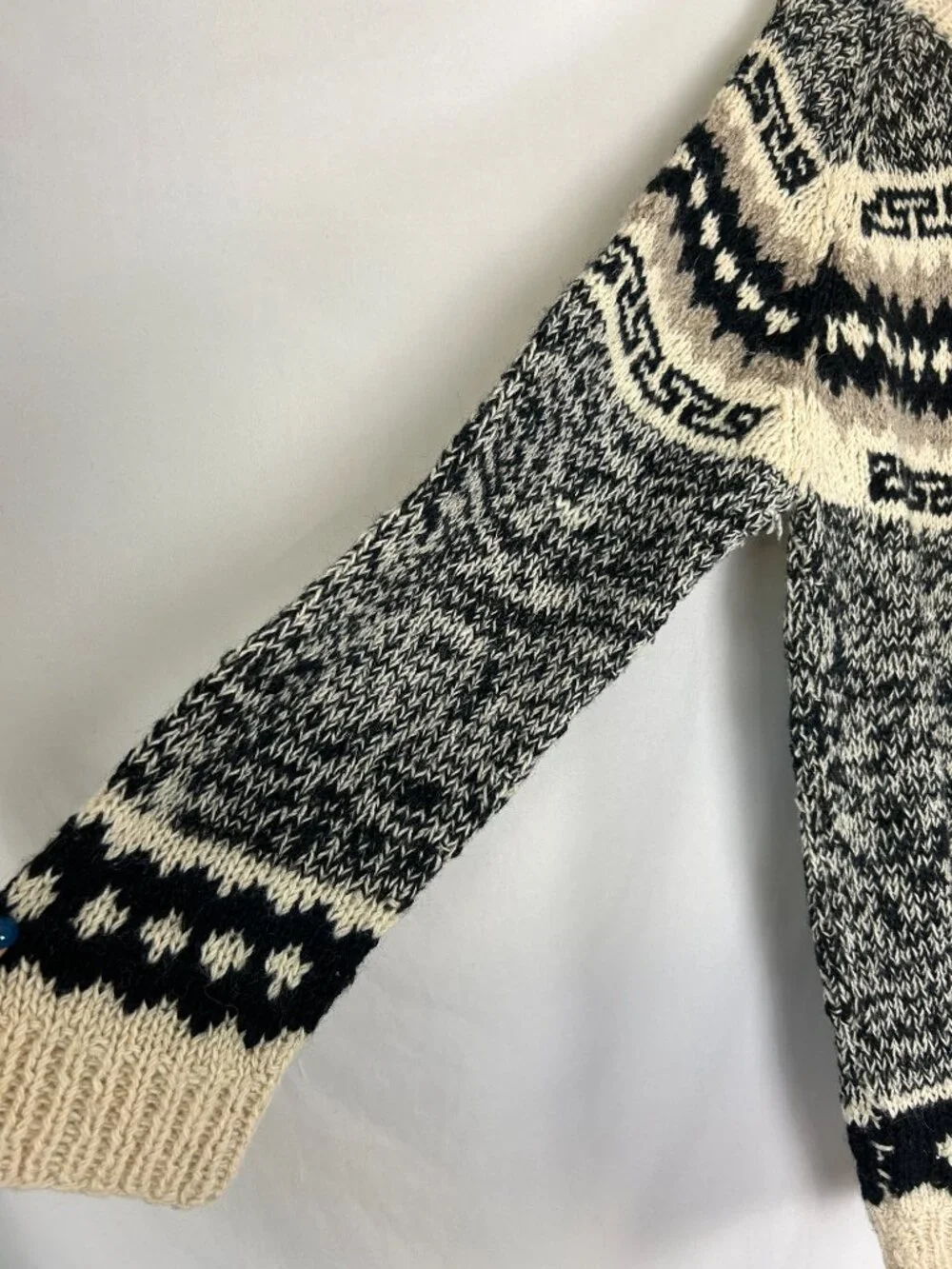 Wool Fair Isle Sweater Black Cream Men's L Vintage Winter